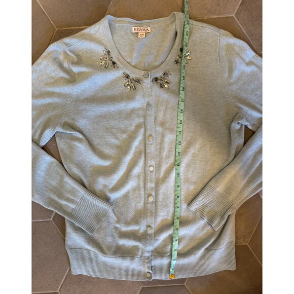 Merona Cardigan Light Blue Gem Collar SIze L - Picture 2 of 5